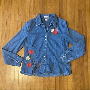 Christopher Banks Floral Embroidered Snap Button Long Sleeve Shirt